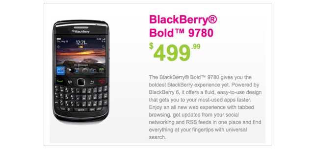 Mobilicity release the BlackBerry Bold 9780 for $499.99 no-contract