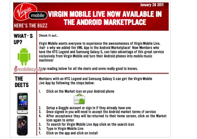 Virgin has pushed out their “Virgin Mobile Live” app to Android users.