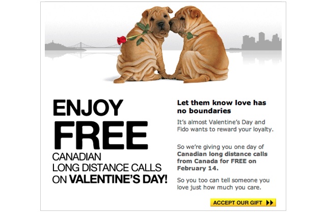 Fido giving out free Canadian long distance calling on Valentine's Day