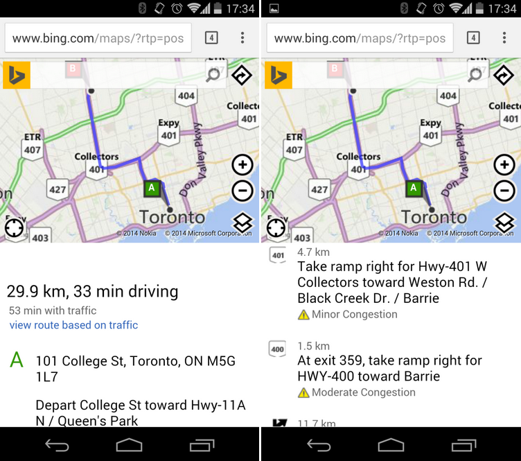 Bing Maps Gets Traffic-based Routing In Canada | MobileSyrup