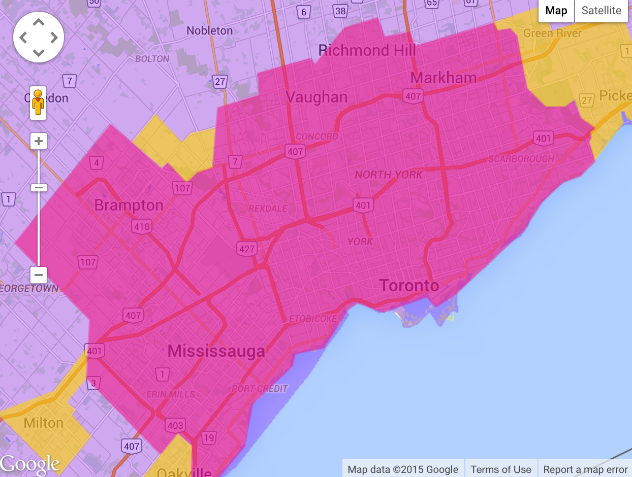 Mobilicity's current and future Home zone in the Greater Toronto Area
