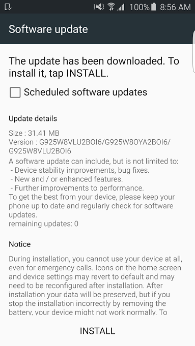 Galaxy S6 Android 5.1.1 update