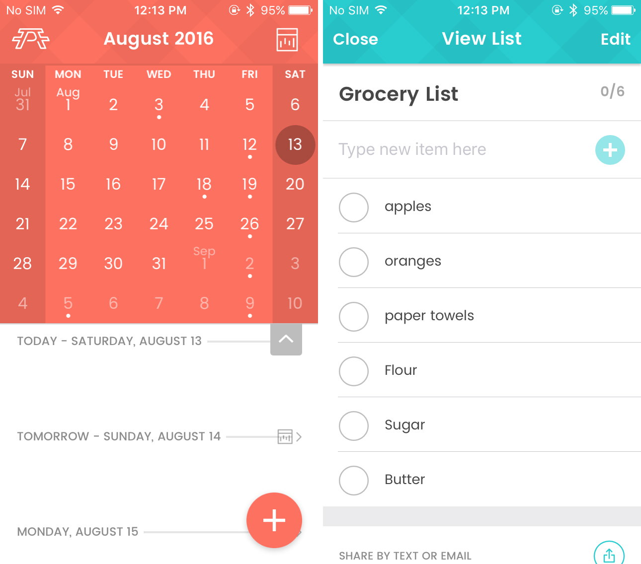 picniic calendar and grocery list