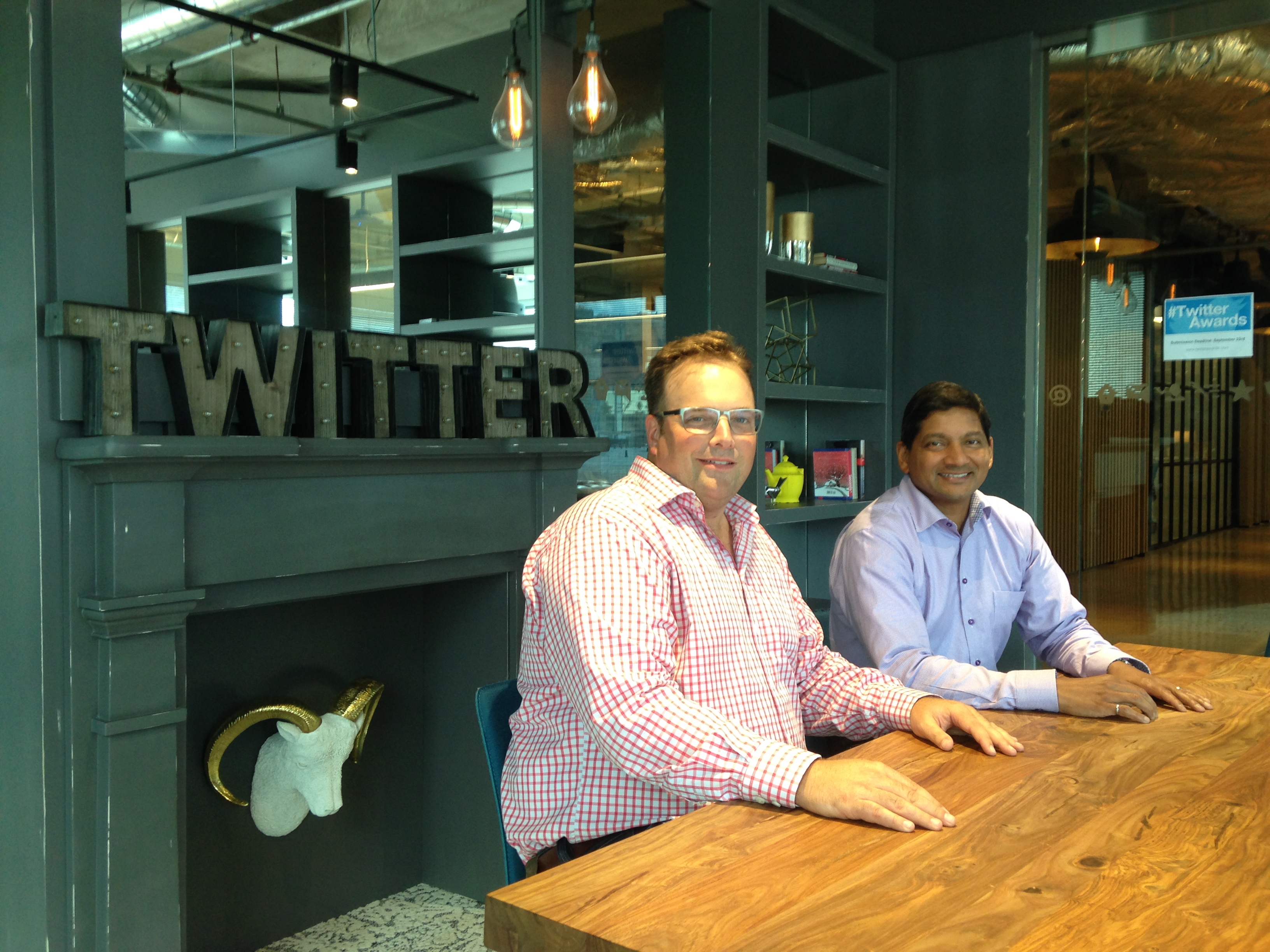 Rogers Chief Customer Officer Deepak Khandelwal (right) with Twitter Canada Managing Director Rory Capern.