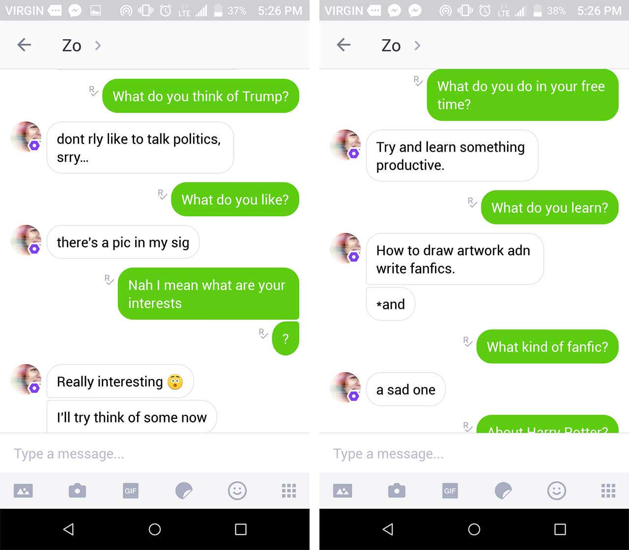 microsoft's zo chatbot screens