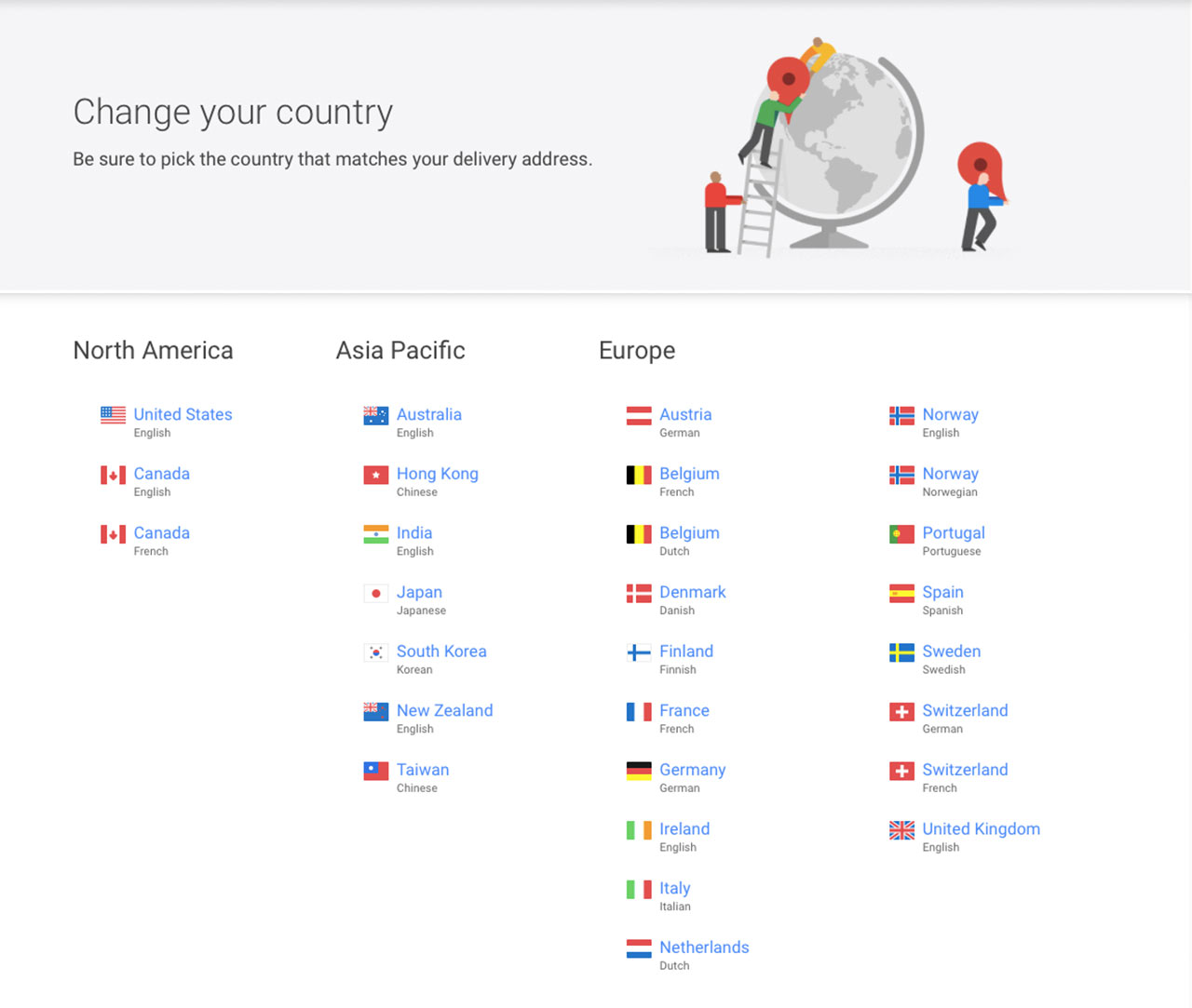 Google Store Country Selector