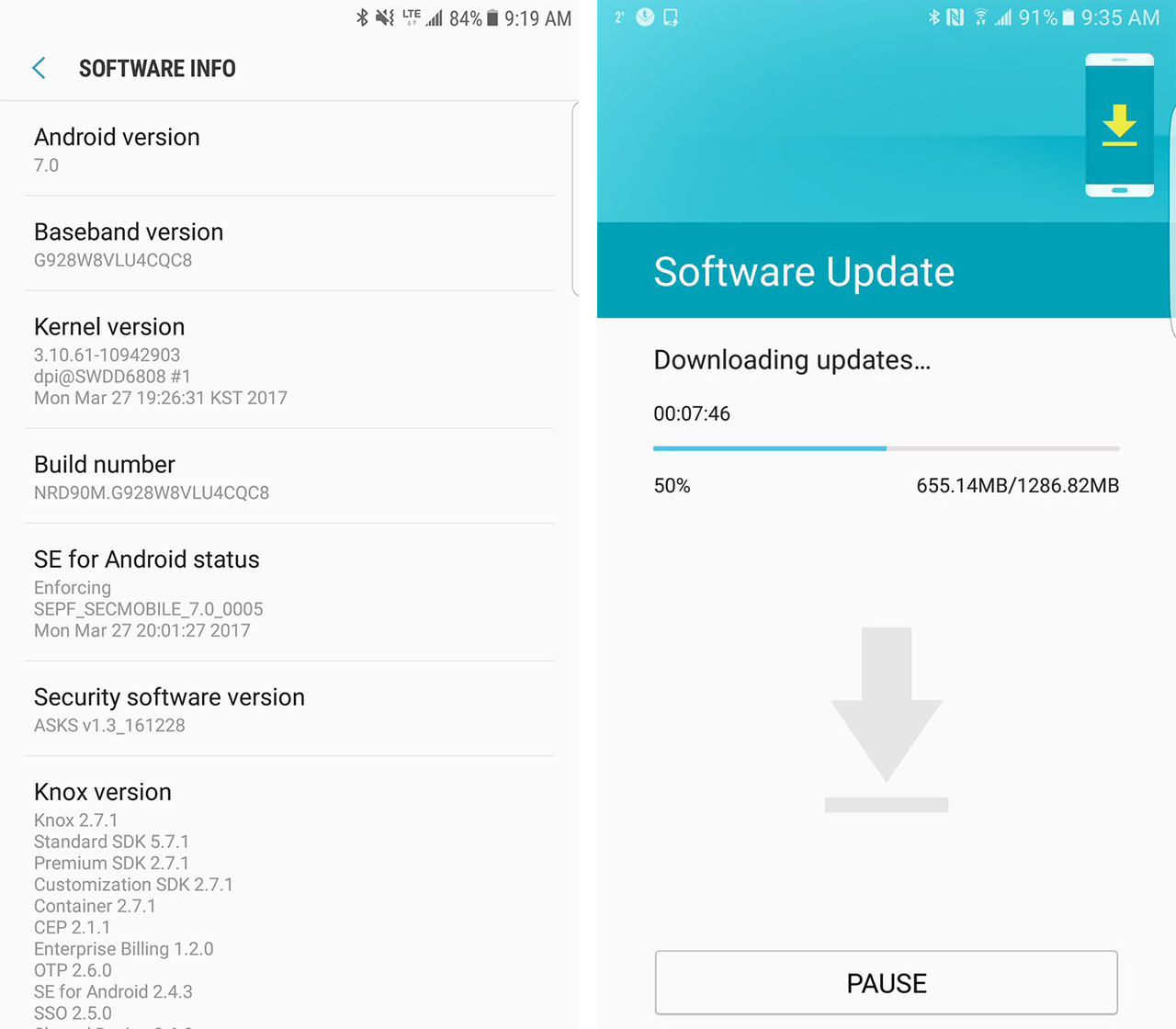 Galaxy S6 edge+ downloading Android Nougat