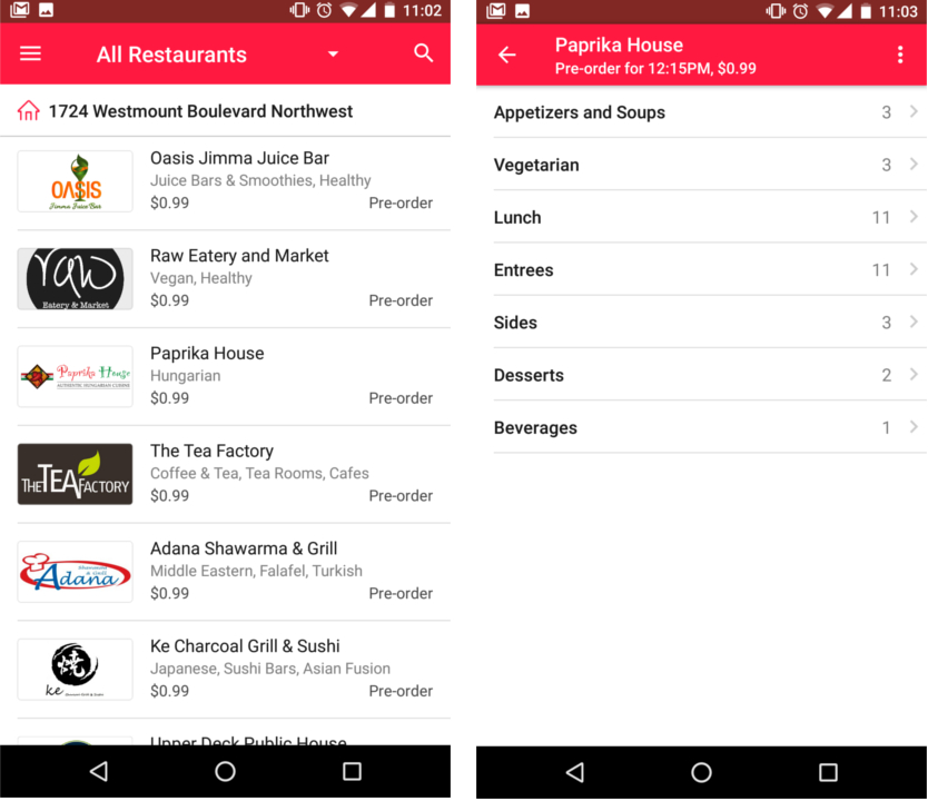 Image of the DoorDash app interface on Android
