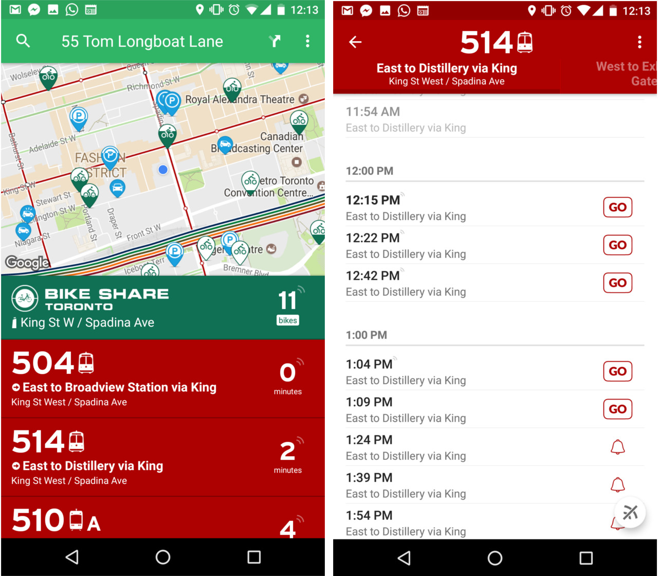 An image showcasing Transit App's homescreen on Android