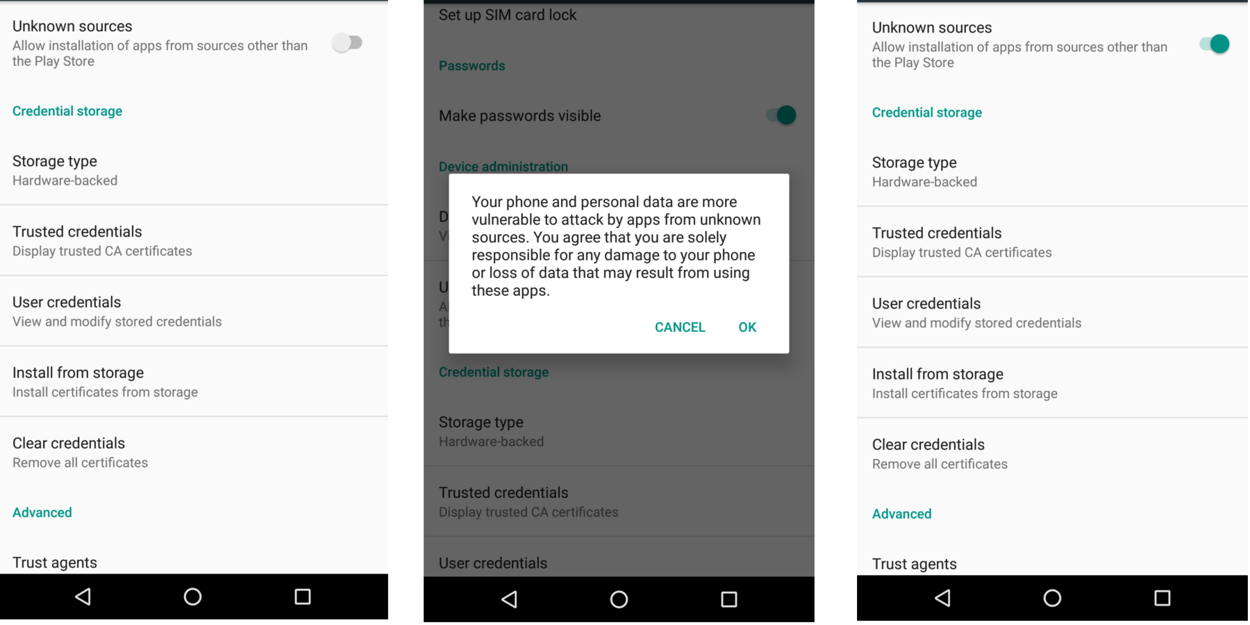 An image showing the Install from Unknown Sources option in Android 