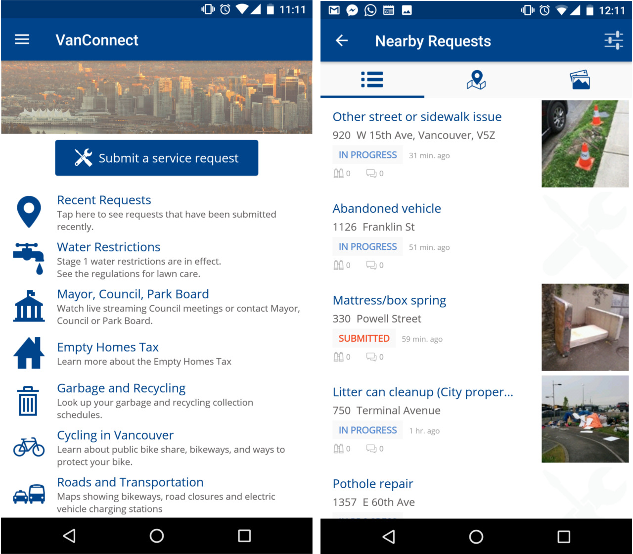 An image showcasing the VanConnect homescreen on Android