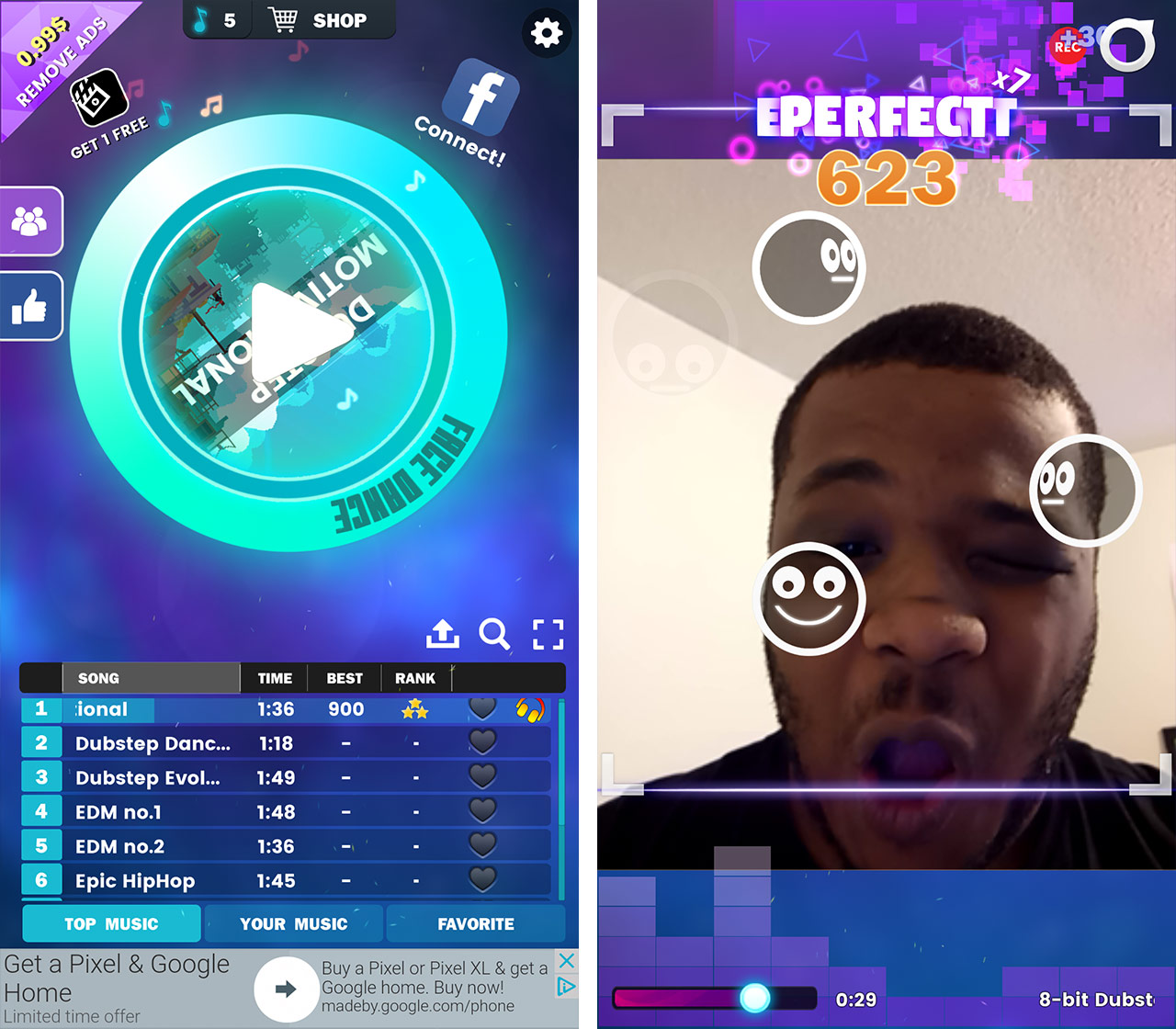 screenshots of facedance challenge! being played