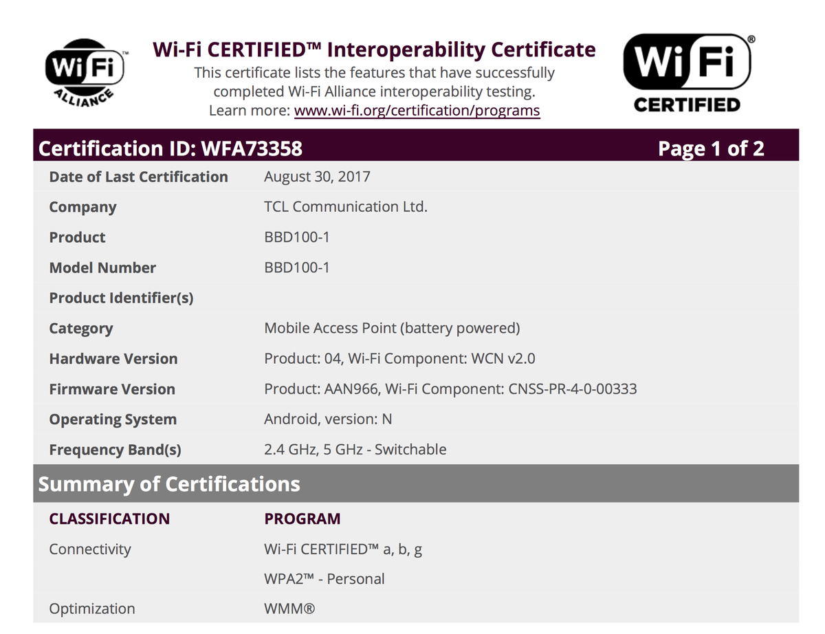 Wi-Fi certification for the BlackBerry Krypton