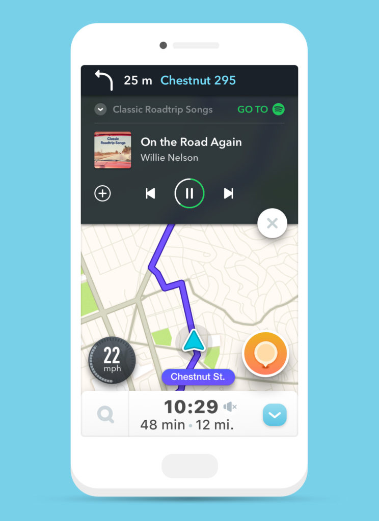 Another screenshot of Waze's new Spotify integration in action