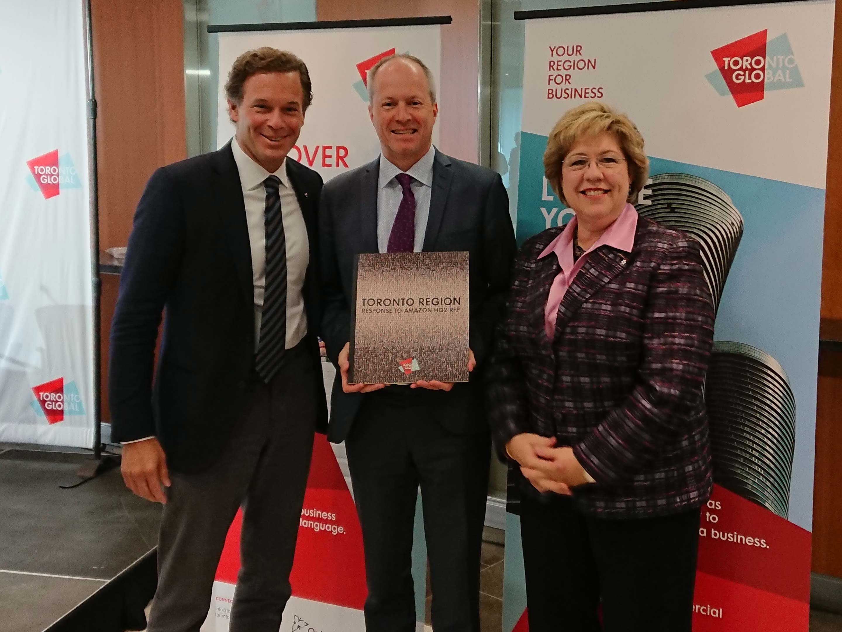 Mark Cohon, Toby Lennox, and Janet Ecker from Toronto Global