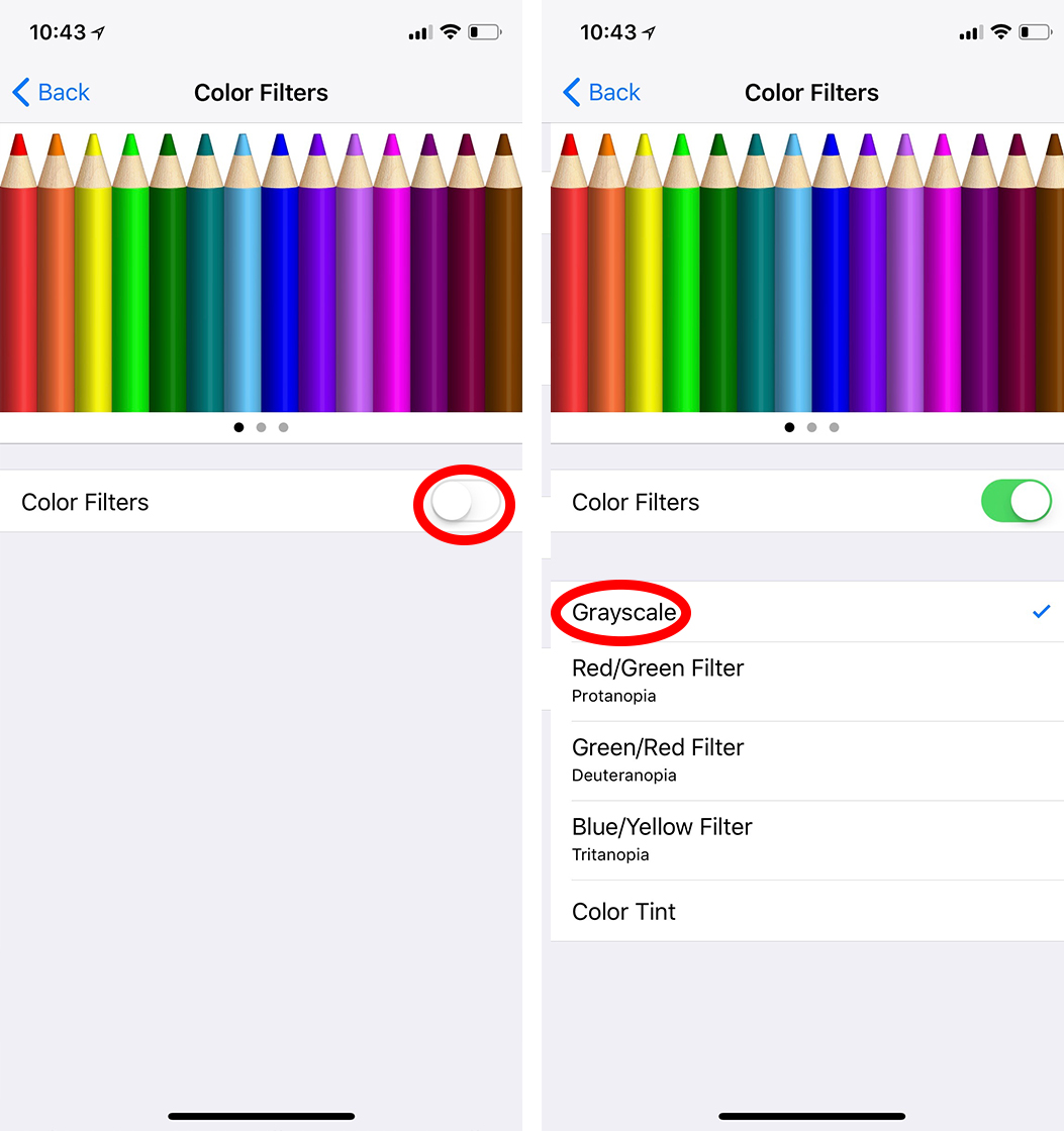 iPhone X grayscale screenshot guide