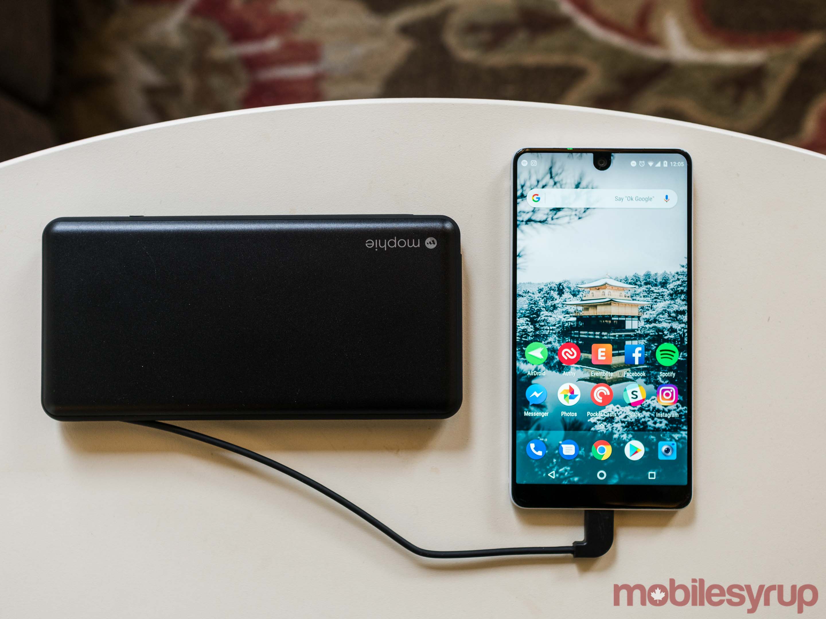 The Powerstation Plus connected to the Essential Phone