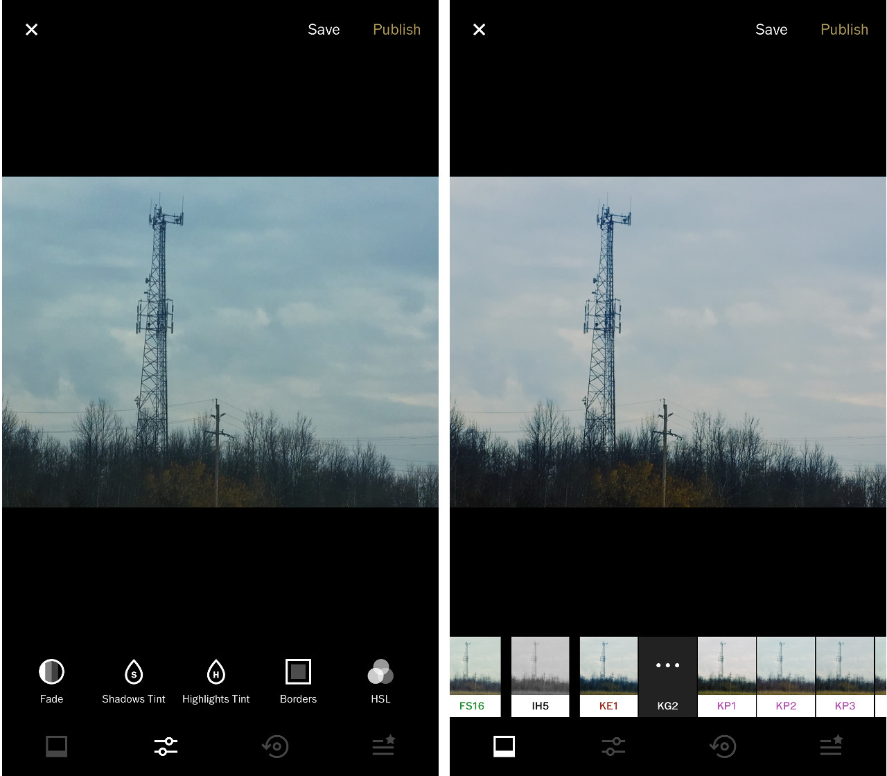 Editing and adding filters to photos in VSCO