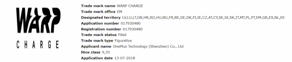 Warp Charge trademark application