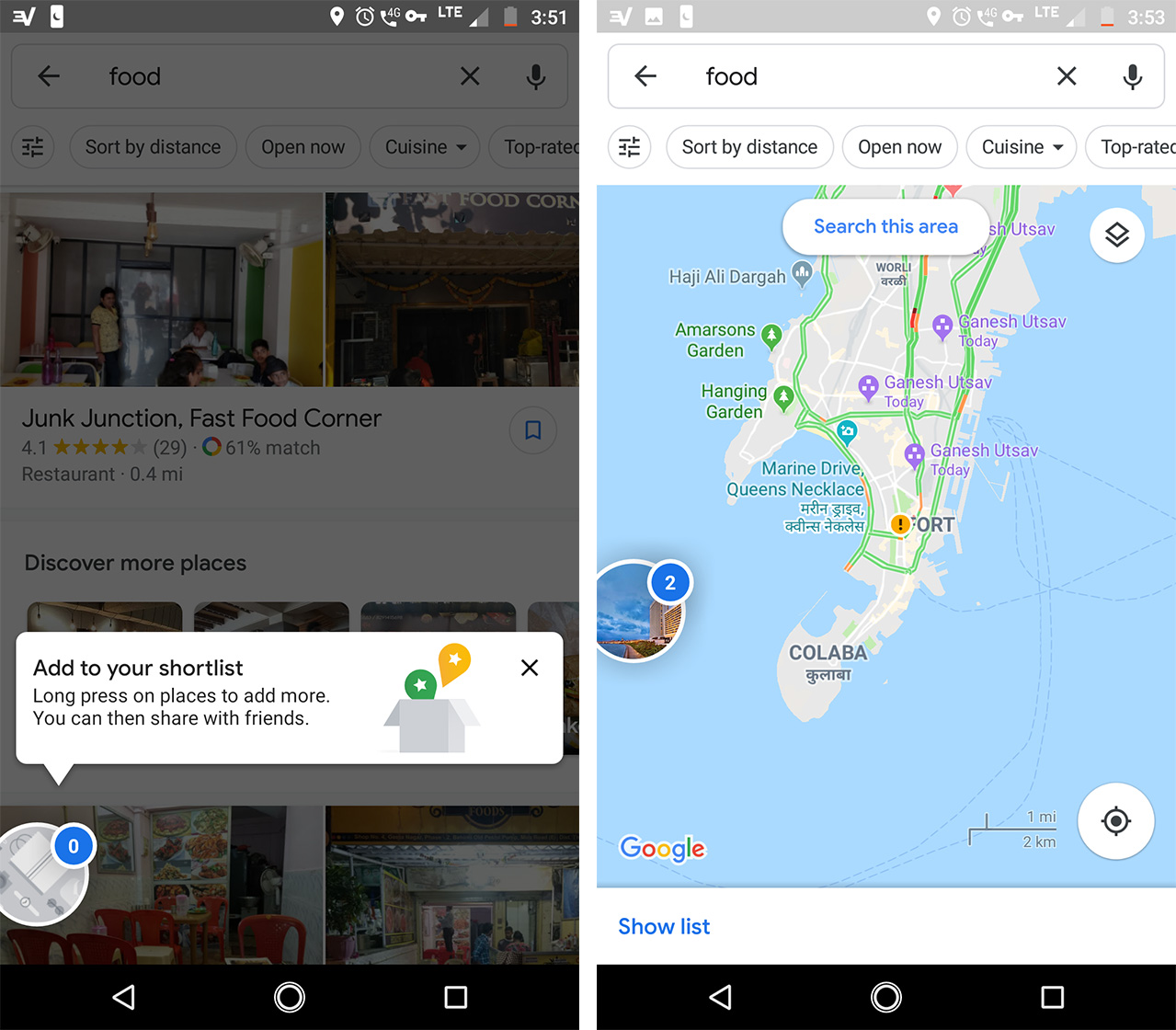 Adding places to a Google Maps shortlist