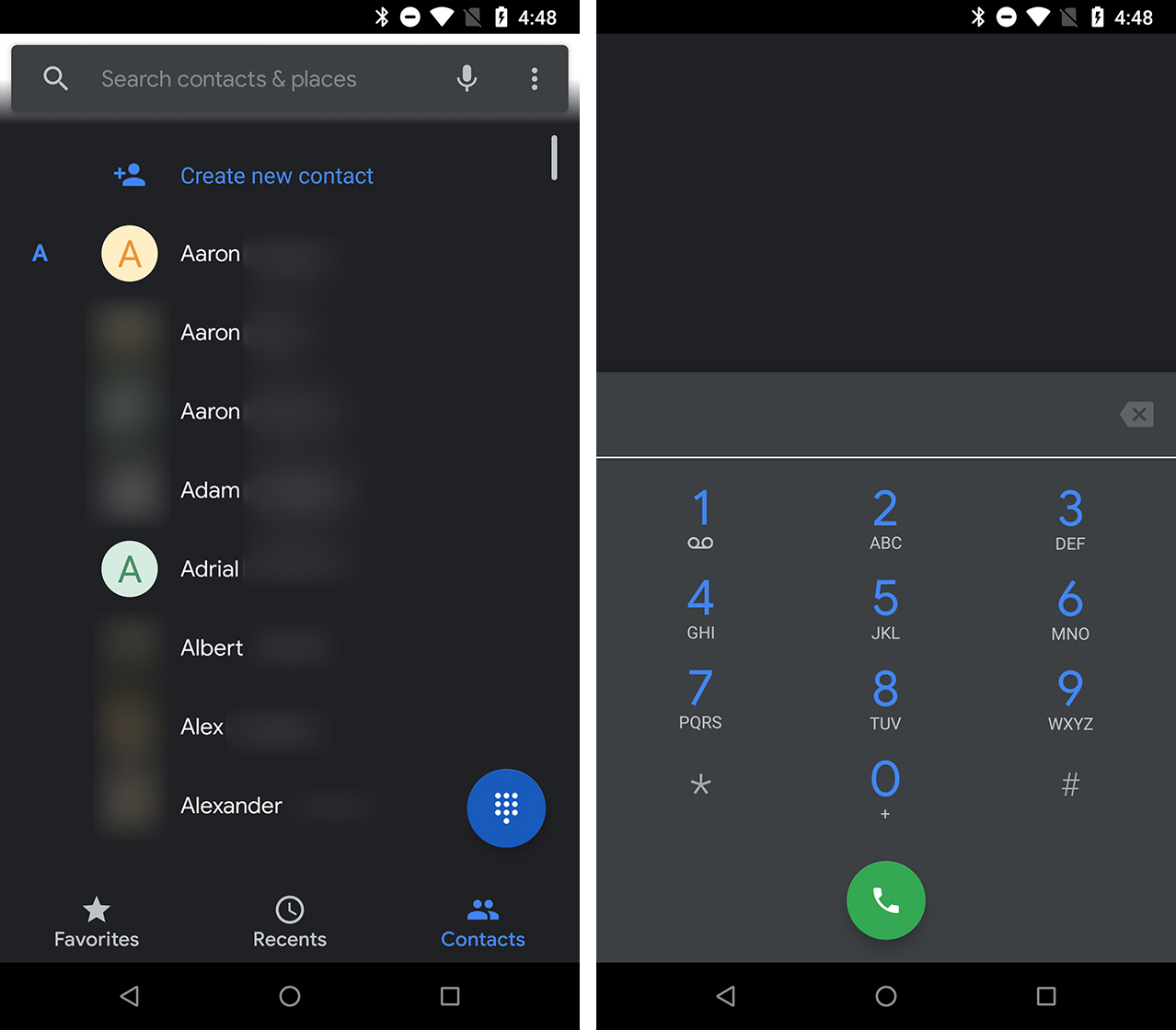 Google Phone dark mode dialer