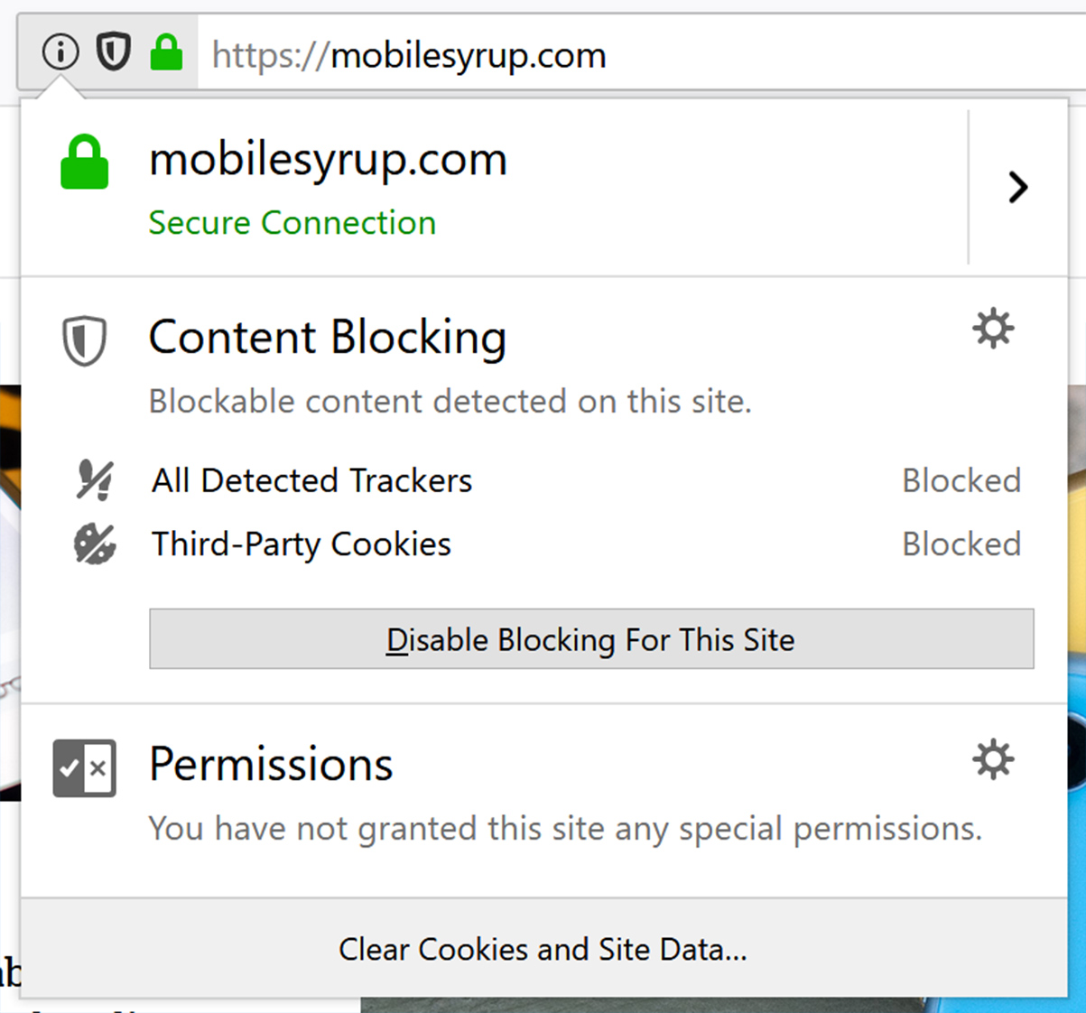 Disabling trackers for a specific site