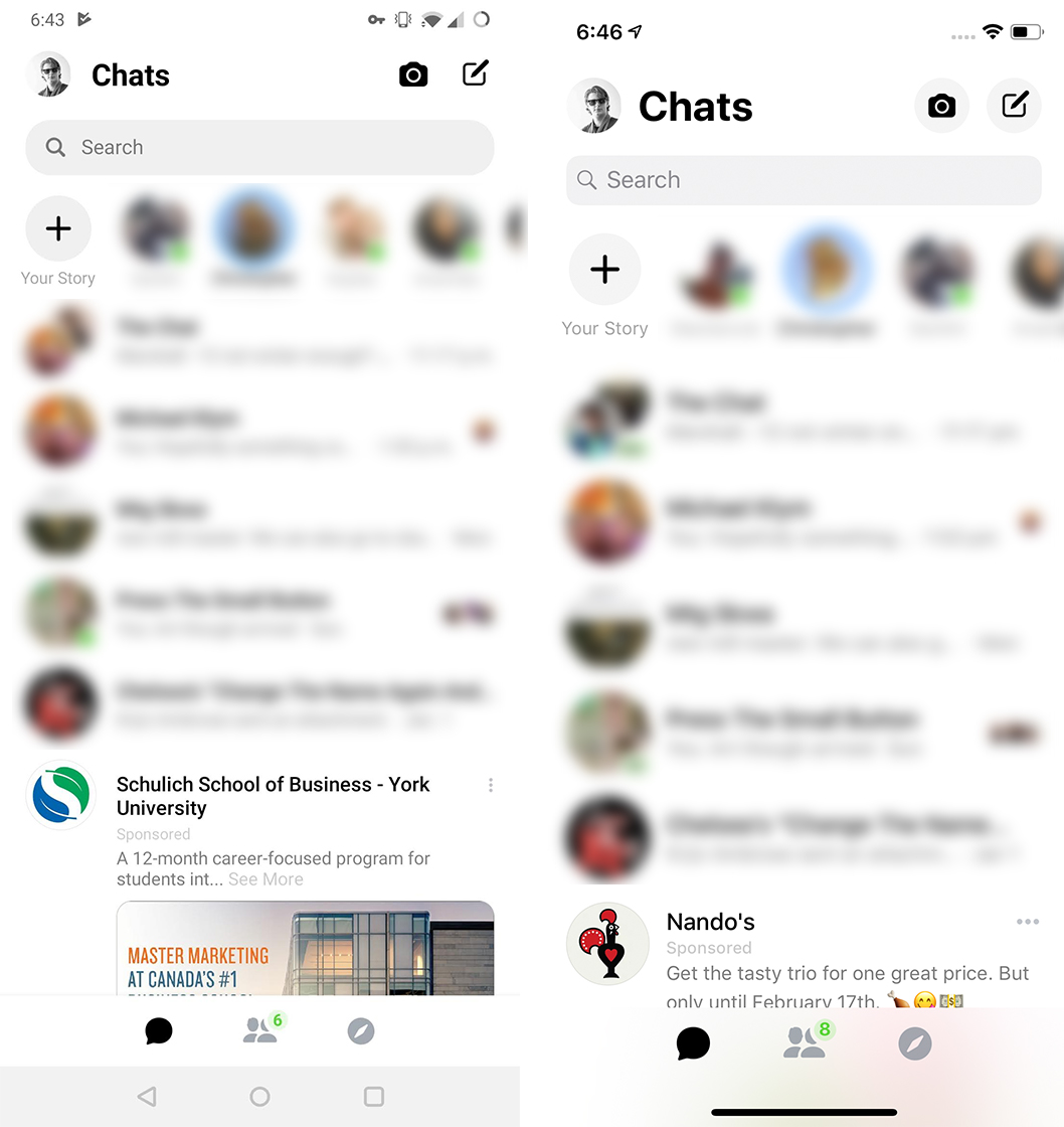 Facebook Messenger redesign Android and iOS