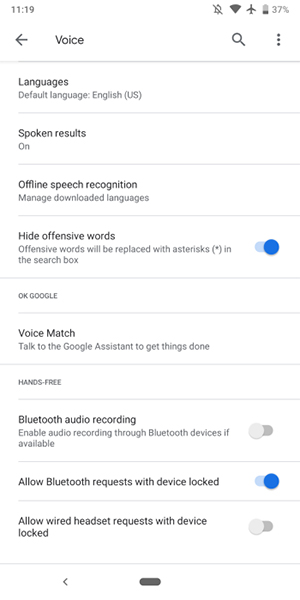 Google app Hands-free settings changes