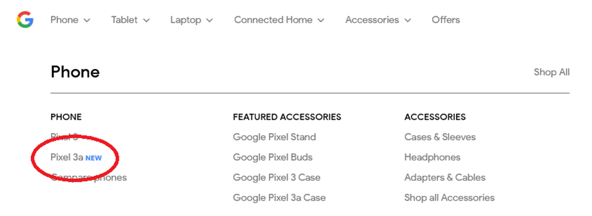 Pixel 3a Google Store leak