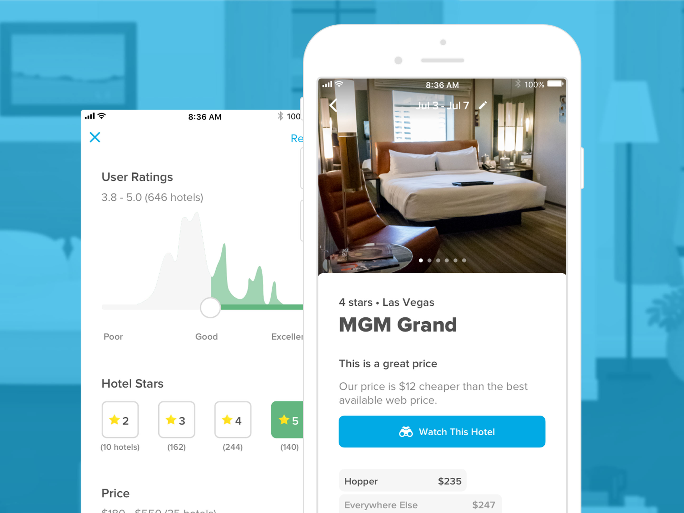 Hopper on iOS now lets you track hotel rates