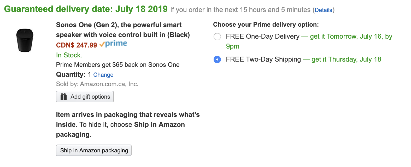 A Prime Day deal on the Sonos One