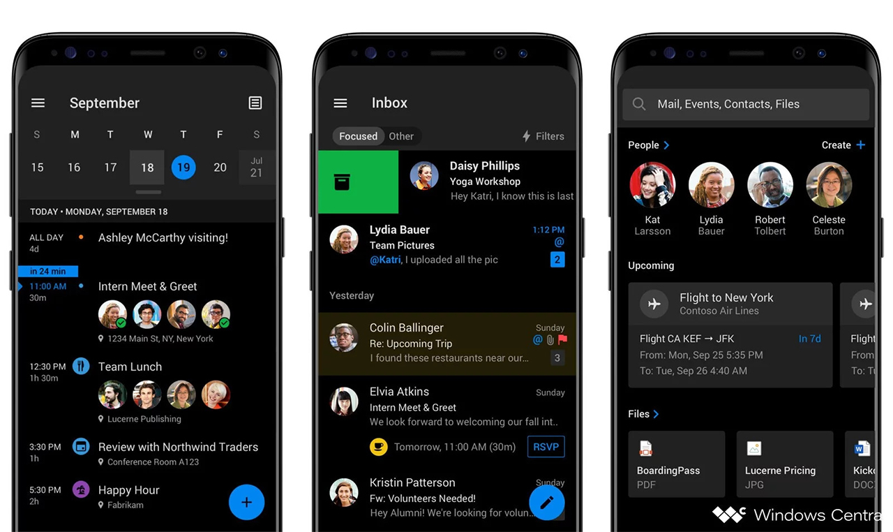 Outlook on Android dark mode render