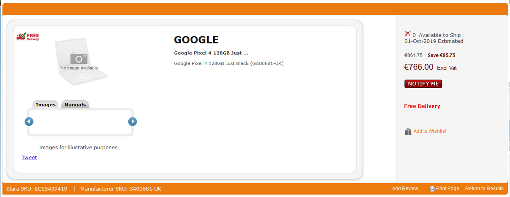 Elara Google Pixel 4 listing