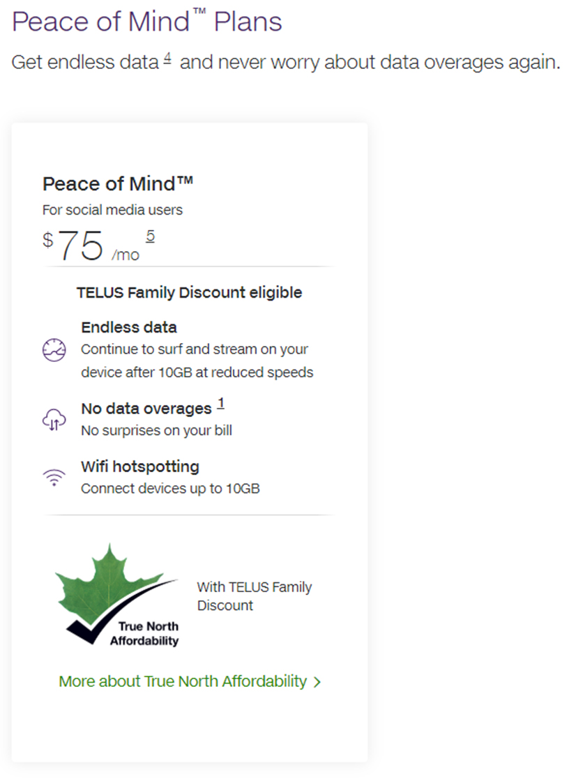 Telus affordability stamp on Peace of Mind plan