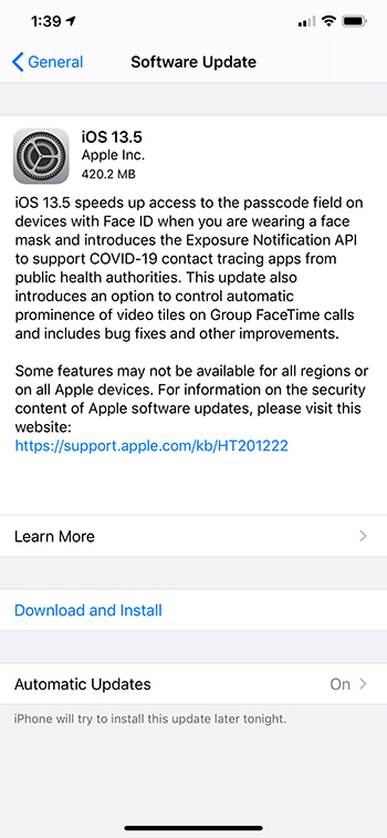iOS 13.5 update