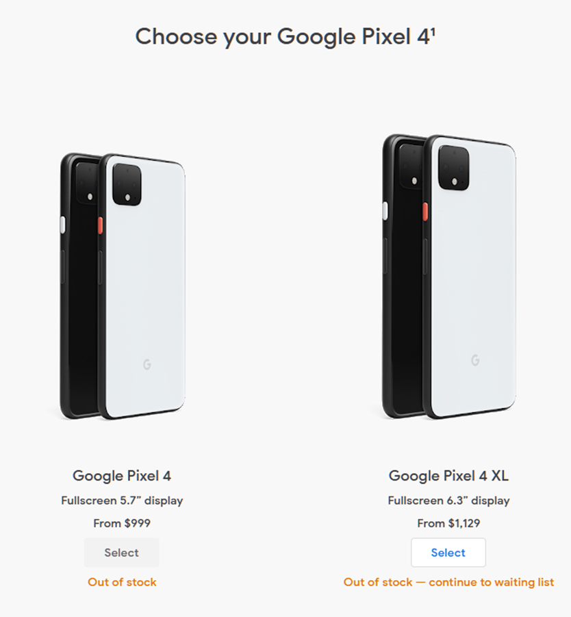 Pixel 4 and 4 XL out of stock on the Google Store
