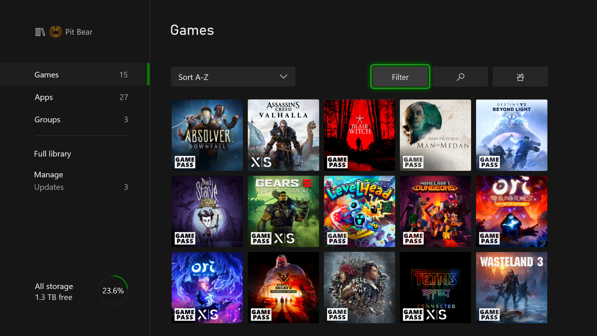 Xbox Series X game badge dashboard 