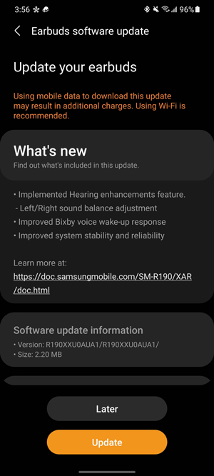 Galaxy Buds Pro update notification 