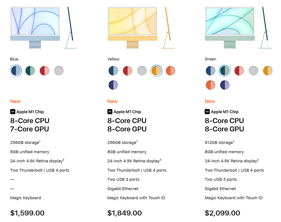 Apple M1 iMac configuration options