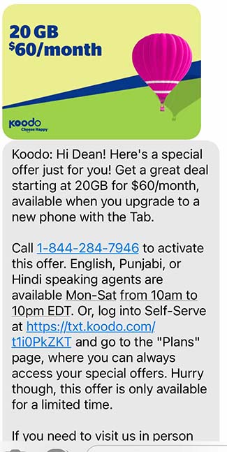 Koodo deal screenshot 