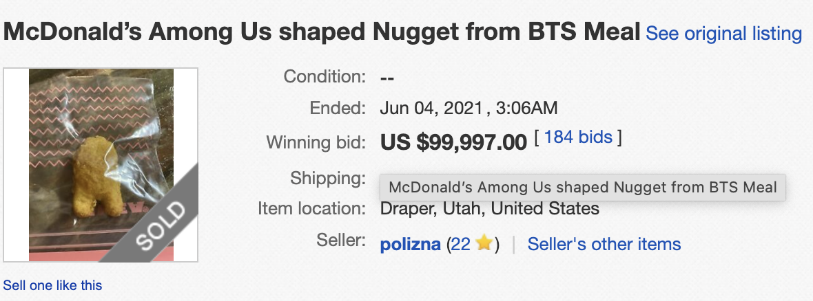 Among Us McNugget eBay listing 
