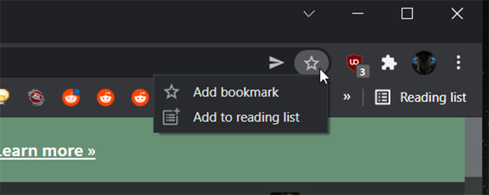 Chrome bookmark and reading list button