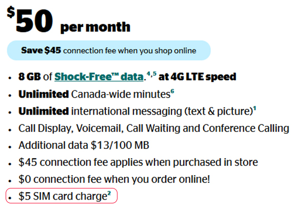 Koodo plan with $5 SIM charge