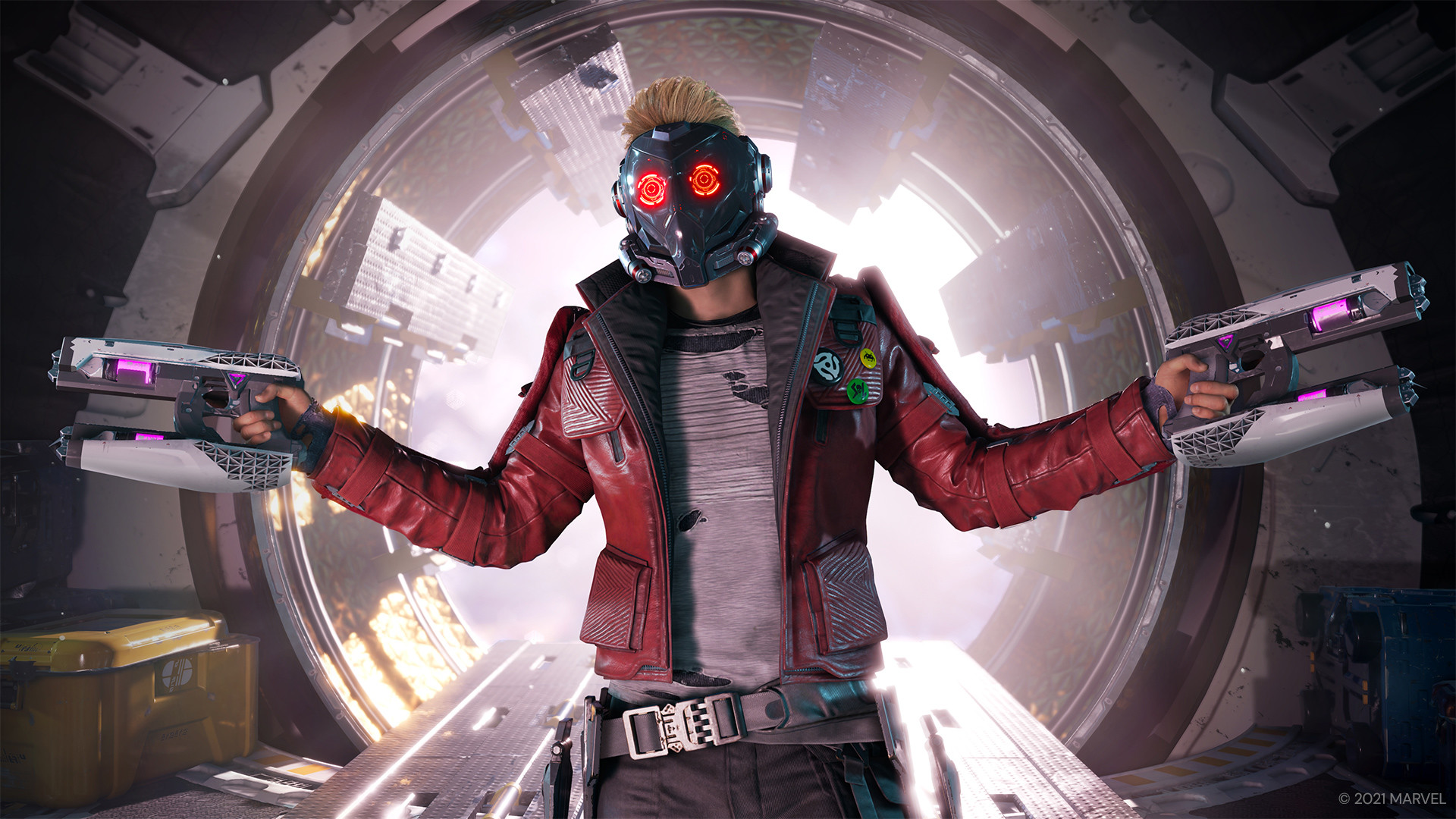 Star-Lord holding his signature two guns in Marvel's Guardians of the Galaxy