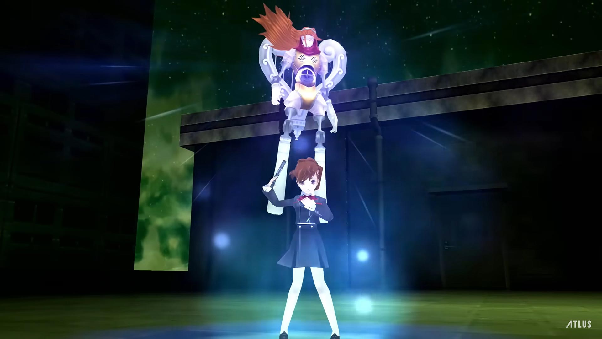 Persona 3 protagonist summoning a monster.