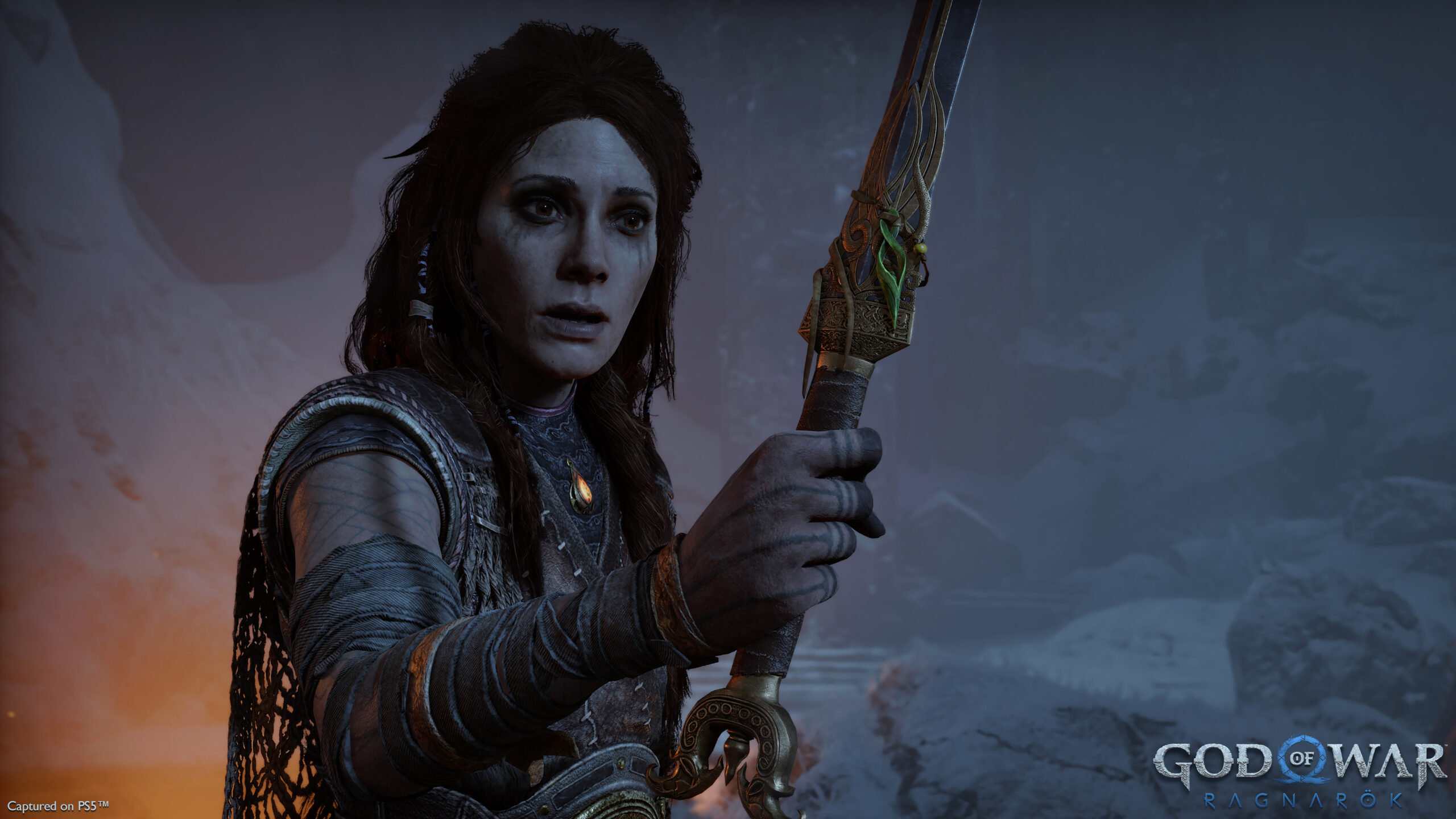 Freya is holding a sword in God of War Ragnarök.