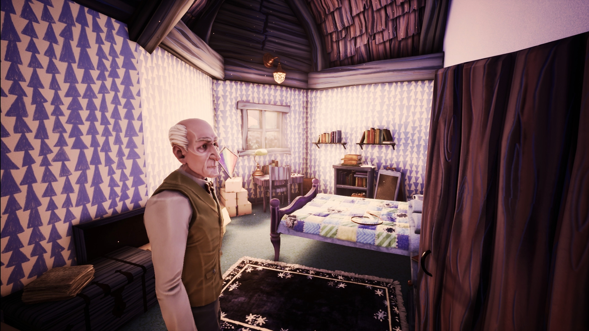 An elderly man standing in a room in Spiral.