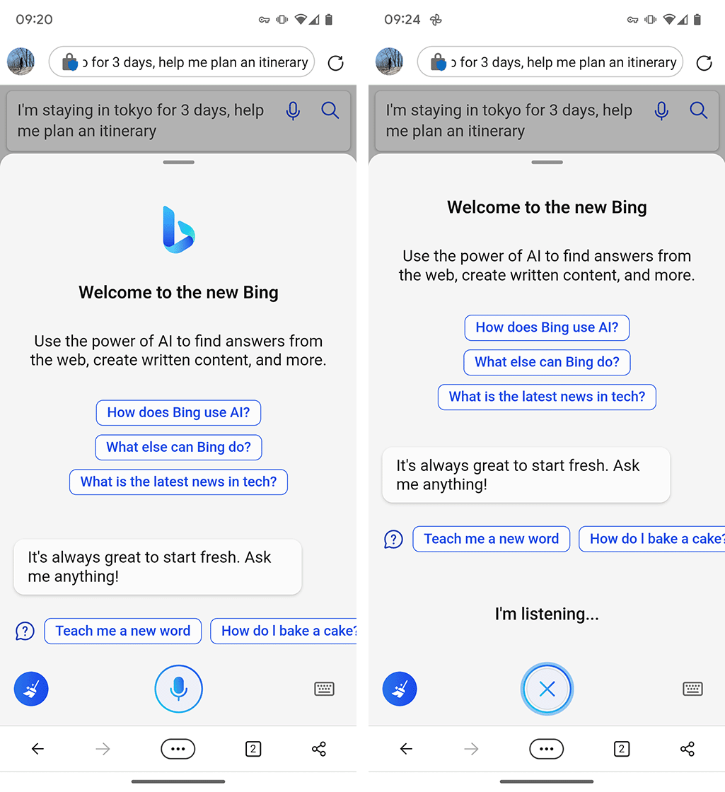 Bing Chat in Microsoft Edge for Android